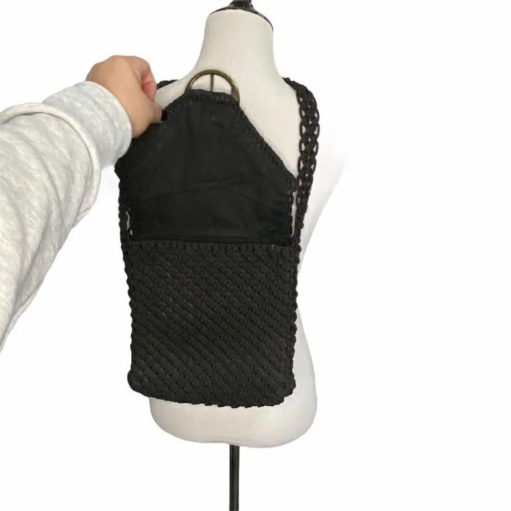 Vintage Knitted Cord Black Shoulder Bag Purse
